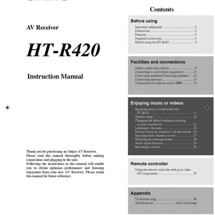 Onkyo Integra HT-R420 Receiver Owners Instruction Manual