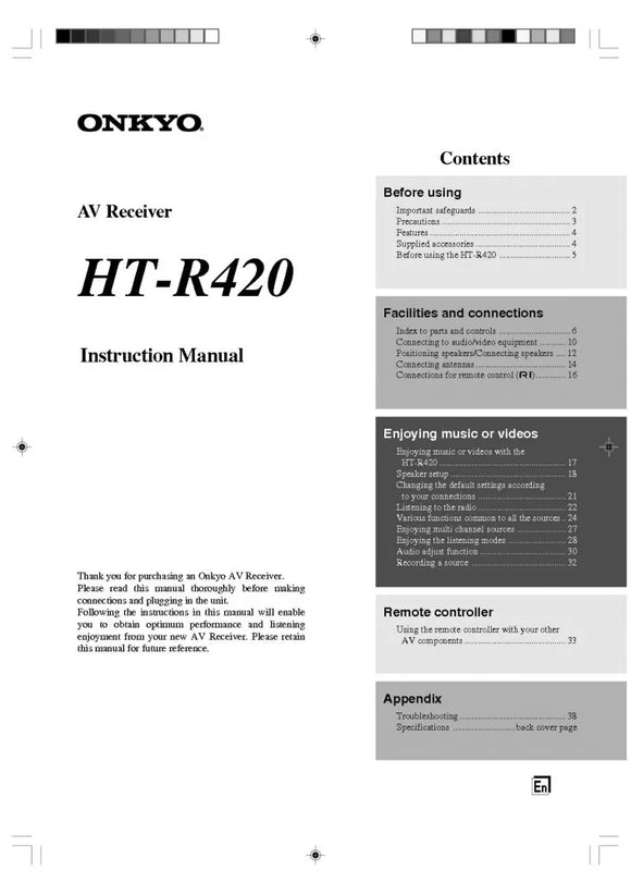 Onkyo Integra HT-R420 Receiver Owners Instruction Manual