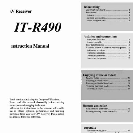 Onkyo Integra HT-R490 Receiver Owners Instruction Manual