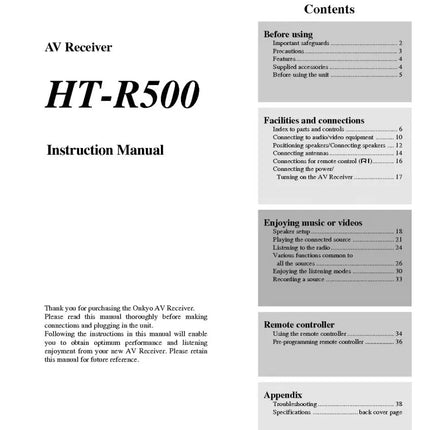 Onkyo Integra HT-R500 Receiver Owners Instruction Manual