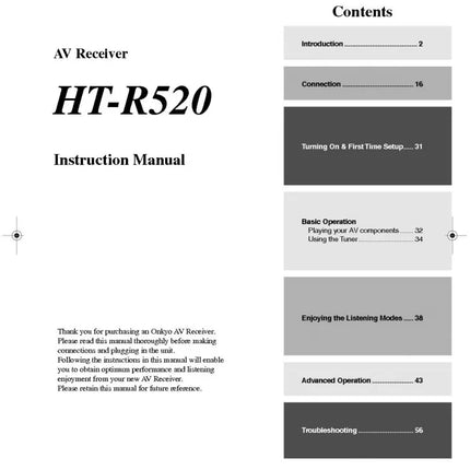 Onkyo Integra HT-R520 Receiver Owners Instruction Manual
