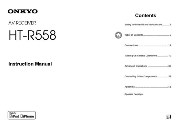 Onkyo Integra HT-R558 Receiver Owners Instruction Manual