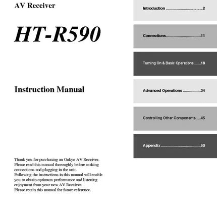 Onkyo Integra HT-R590 Receiver Owners Instruction Manual