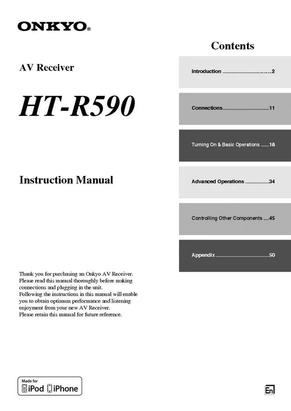 Onkyo Integra HT-R590 Receiver Owners Instruction Manual