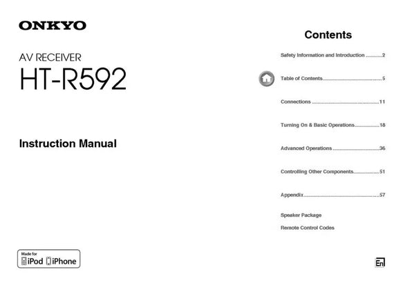 Onkyo Integra HT-R592 Receiver Owners Instruction Manual