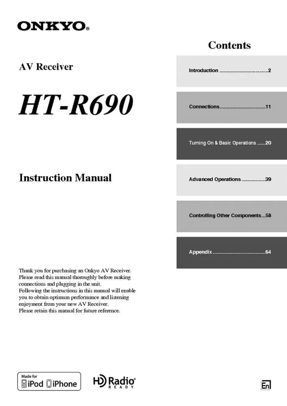 Onkyo Integra HT-R690 Receiver Owners Instruction Manual