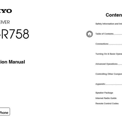 Onkyo Integra HT-R758 Receiver Owners Instruction Manual