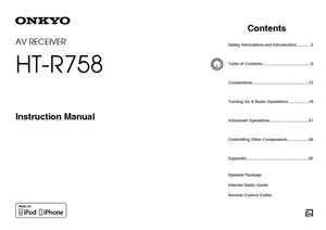 Onkyo Integra HT-R758 Receiver Owners Instruction Manual