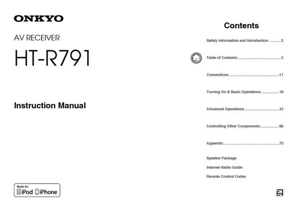 Onkyo Integra HT-R791 Receiver Owners Instruction Manual