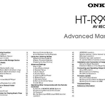 Onkyo Integra HT-R993 Advanced Receiver Owners Instruction Manual