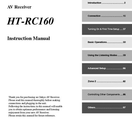Onkyo Integra HT-RC160 Receiver Owners Instruction Manual