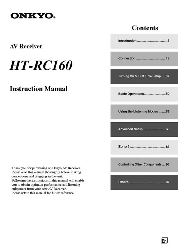 Onkyo Integra HT-RC160 Receiver Owners Instruction Manual