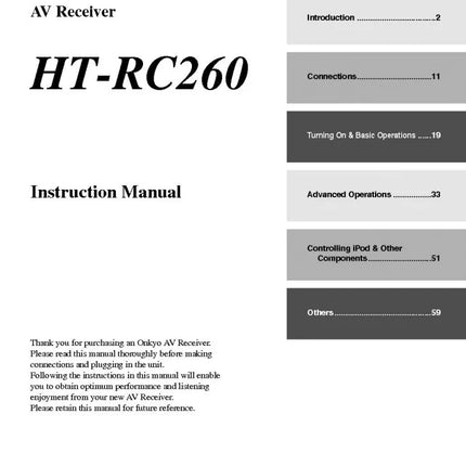 Onkyo Integra HT-RC260 Receiver Owners Instruction Manual