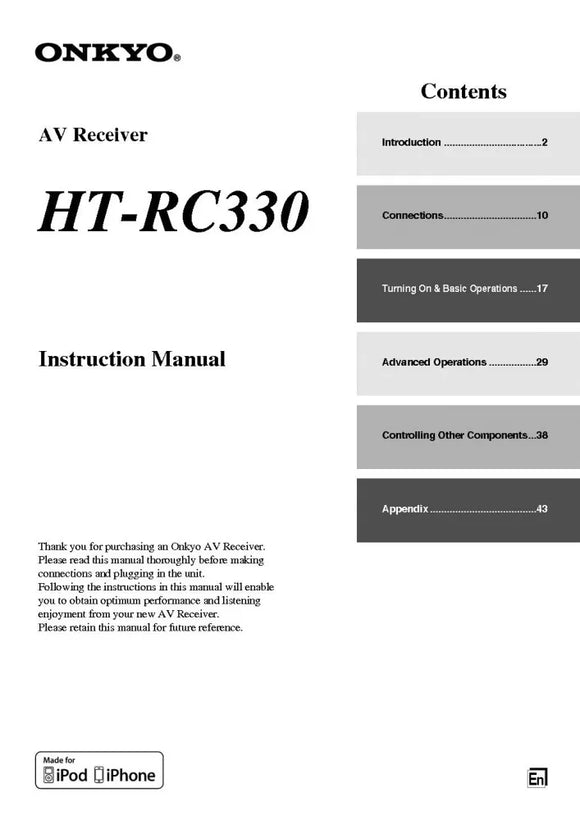 Onkyo Integra HT-RC330 Receiver Owners Instruction Manual