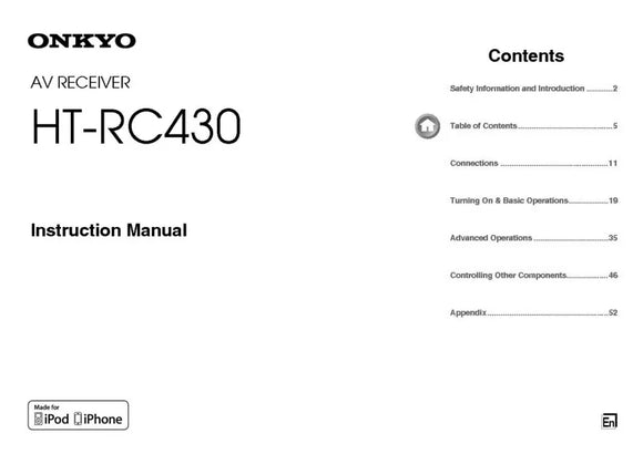 Onkyo Integra HT-RC430 Receiver Owners Instruction Manual