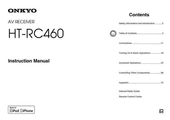 Onkyo Integra HT-RC460 Receiver Owners Instruction Manual