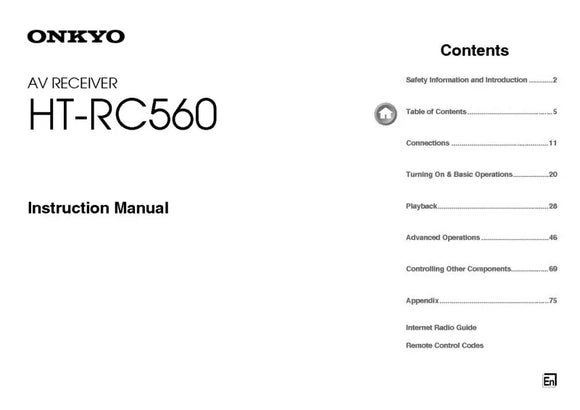 Onkyo Integra HT-RC560 Receiver Owners Instruction Manual