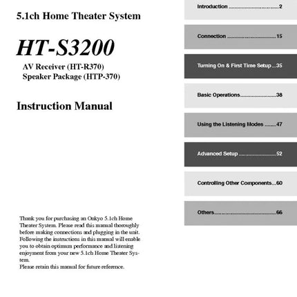 Onkyo Integra HT-S3200 Receiver Owners Instruction Manual