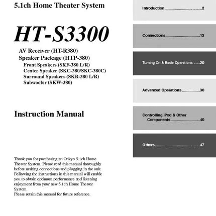 Onkyo Integra HT-S3300 Receiver Owners Instruction Manual