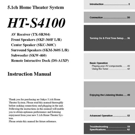 Onkyo Integra HT-S4100 Receiver Owners Instruction Manual