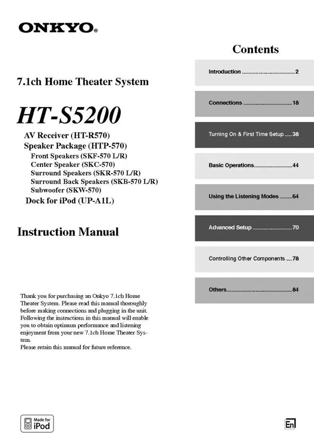 Onkyo Integra HT-S5200 Receiver Owners Instruction Manual