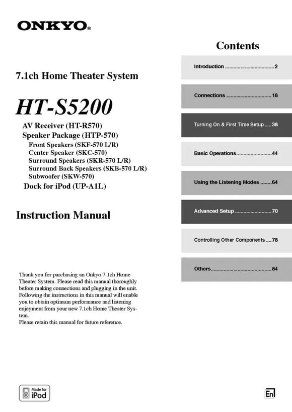 Onkyo Integra HT-S5200 Receiver Owners Instruction Manual