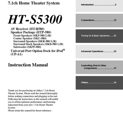 Onkyo Integra HT-S5300 Receiver Owners Instruction Manual