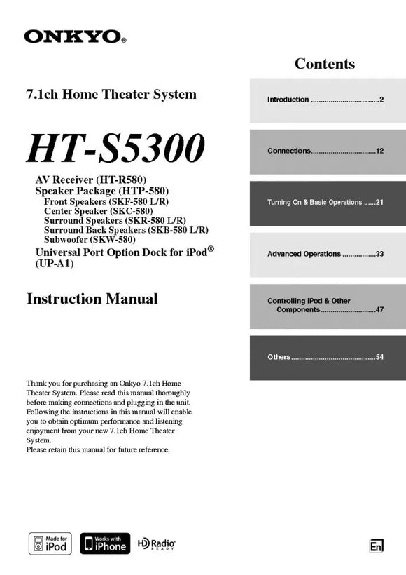 Onkyo Integra HT-S5300 Receiver Owners Instruction Manual