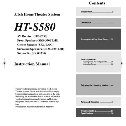 Onkyo Integra HT-S580 Receiver Owners Instruction Manual