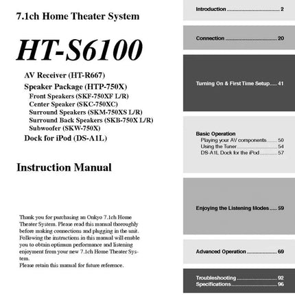 Onkyo Integra HT-S6100 Receiver Owners Instruction Manual