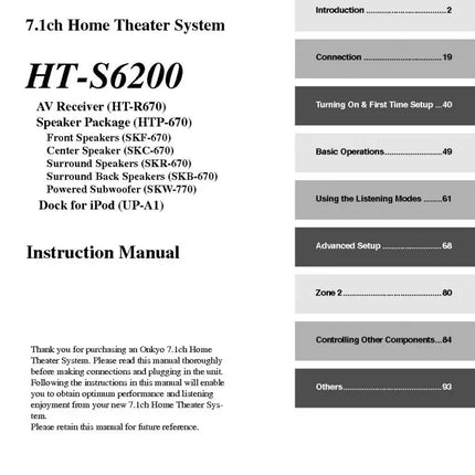 Onkyo Integra HT-S6200 Receiver Owners Instruction Manual
