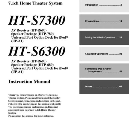 Onkyo Integra HT-S6300 Receiver Owners Instruction Manual
