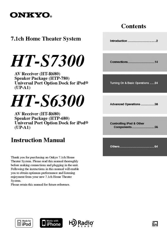 Onkyo Integra HT-S6300 Receiver Owners Instruction Manual