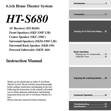 Onkyo Integra HT-S680 Receiver Owners Instruction Manual