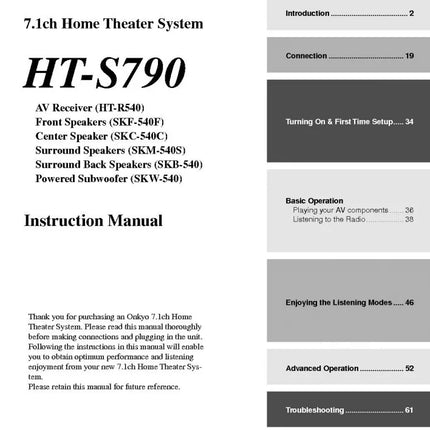 Onkyo Integra HT-S790 Receiver Owners Instruction Manual