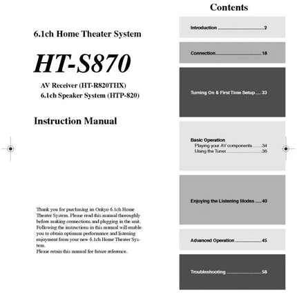Onkyo Integra HT-S870 Receiver Owners Instruction Manual