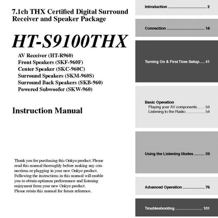 Onkyo Integra HT-S9100THX Receiver Owners Instruction Manual