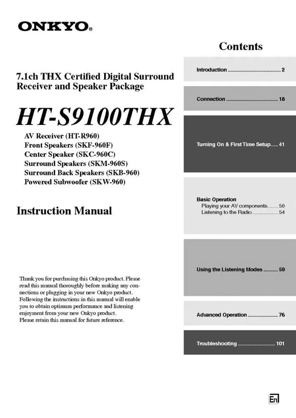 Onkyo Integra HT-S9100THX Receiver Owners Instruction Manual