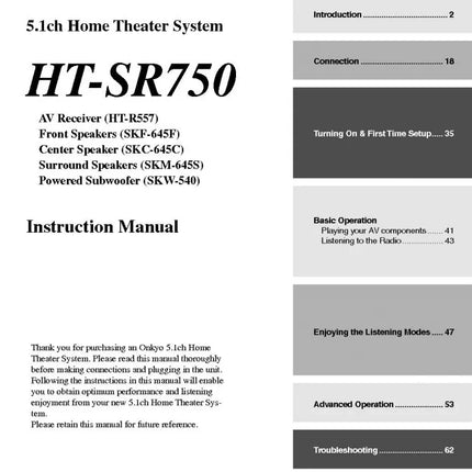 Onkyo Integra HT-SR750 Receiver Owners Instruction Manual