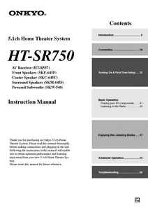 Onkyo Integra HT-SR750 Receiver Owners Instruction Manual