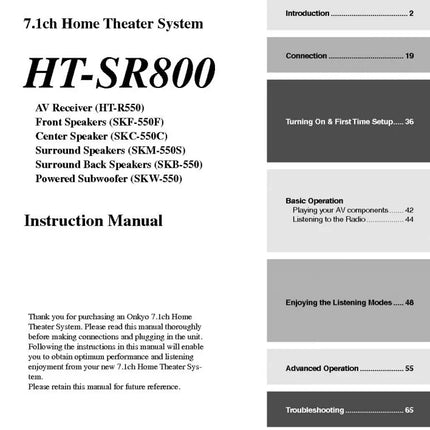 Onkyo Integra HT-SR800 Receiver Owners Instruction Manual