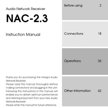 Onkyo Integra NAC-2.3 Receiver Owners Instruction Manual