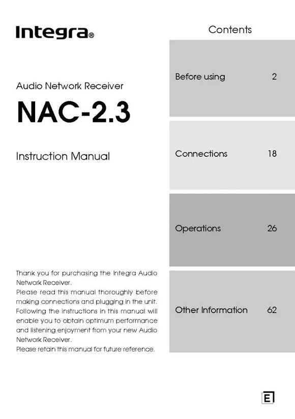 Onkyo Integra NAC-2.3 Receiver Owners Instruction Manual