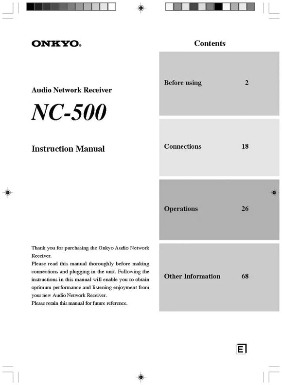 Onkyo Integra NC-500 Receiver Owners Instruction Manual