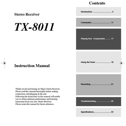 Onkyo Integra TX-8011 Receiver Owners Instruction Manual