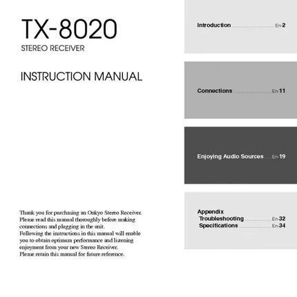 Onkyo Integra TX-8020 Receiver Owners Instruction Manual