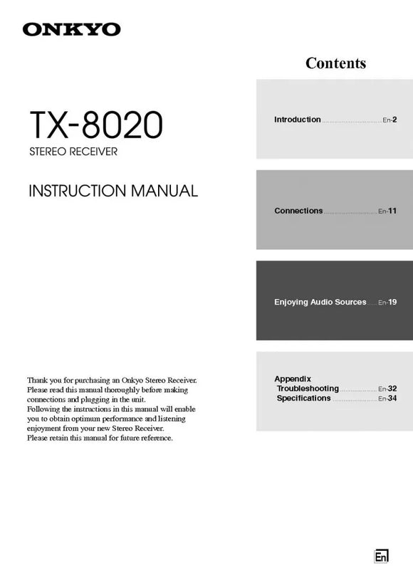 Onkyo Integra TX-8020 Receiver Owners Instruction Manual