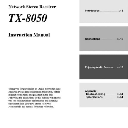 Onkyo Integra TX-8050 Receiver Owners Instruction Manual