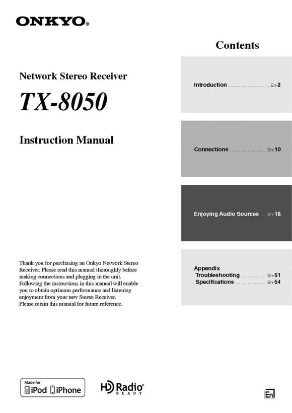 Onkyo Integra TX-8050 Receiver Owners Instruction Manual