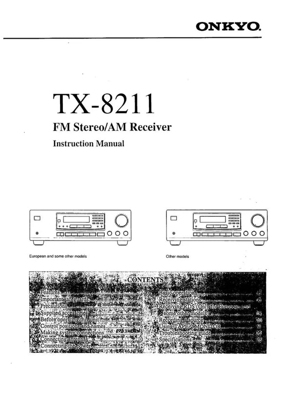 Onkyo Integra TX-8211 Receiver Owners Instruction Manual